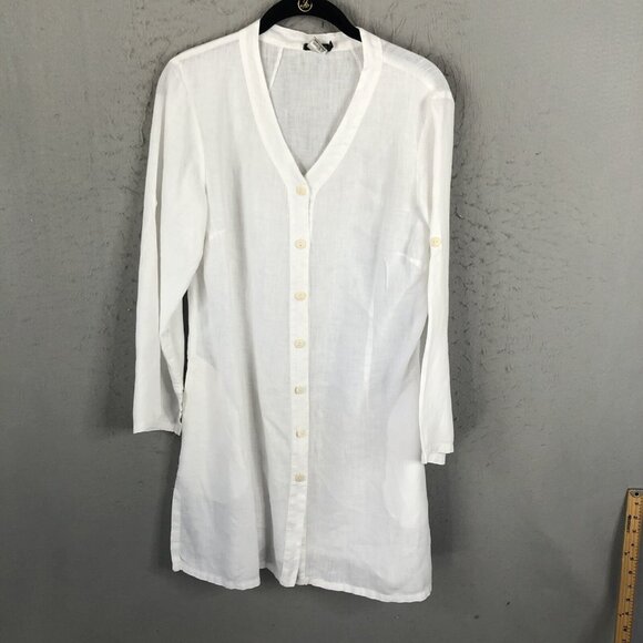 Grizas Top Womens Small White 100% Linen Lagenlook Beach Boho Minimalist - Picture 1 of 16